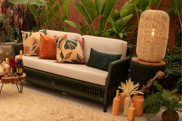 Sofá e Mesa Lateral em tricô náutico